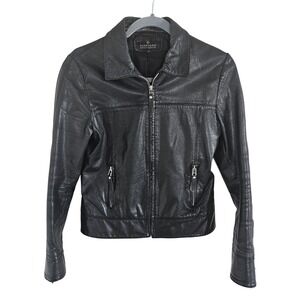 Naf Naf Authentique Cuir Black Goat Skin Leather Jacket Womens Medium YNLL10AHL